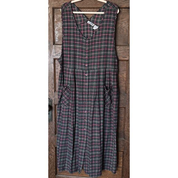 other Dresses & Skirts - All American Comfort Green Plaid Button Front Flannel Jumper Dress 20W Modest